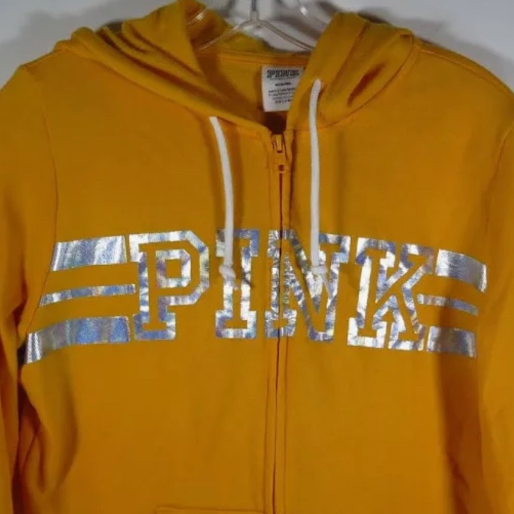 Victoria Secret Pink Hoodie sz M Yellow Hoodie Silver VS Pink
